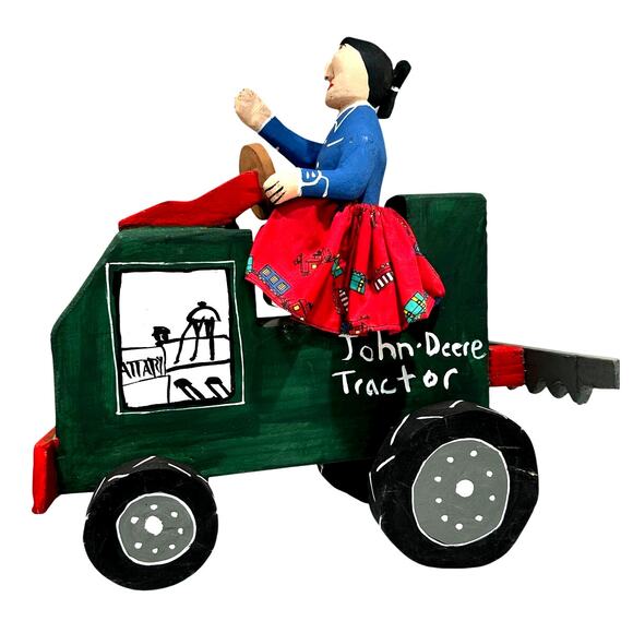 Delbert Buck Navajo Folk Art Wood Carving-Woman and John Deere Tractor-Signed - Picture 6 of 11